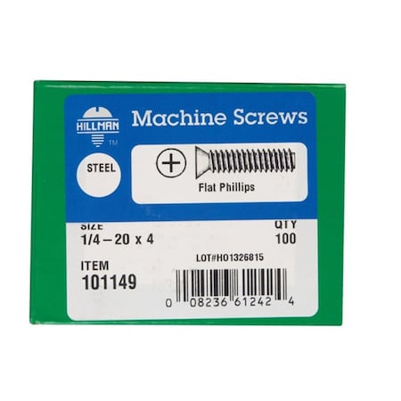 Hillman 1/4"-20 x 4 in Phillips Flat Machine Screw, Zinc Plated Steel 56285